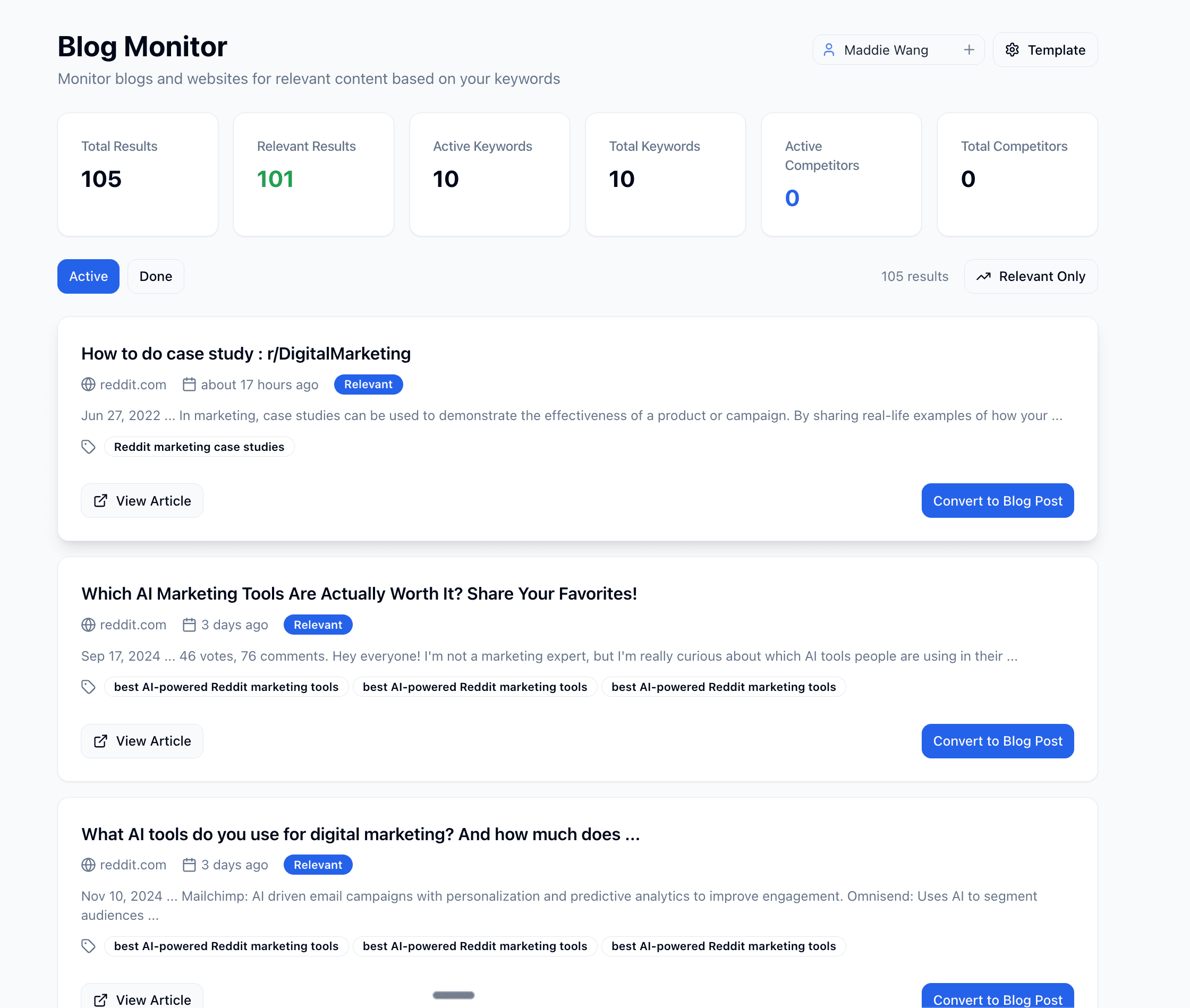Blog Monitor Dashboard - OGTool Interface Examples