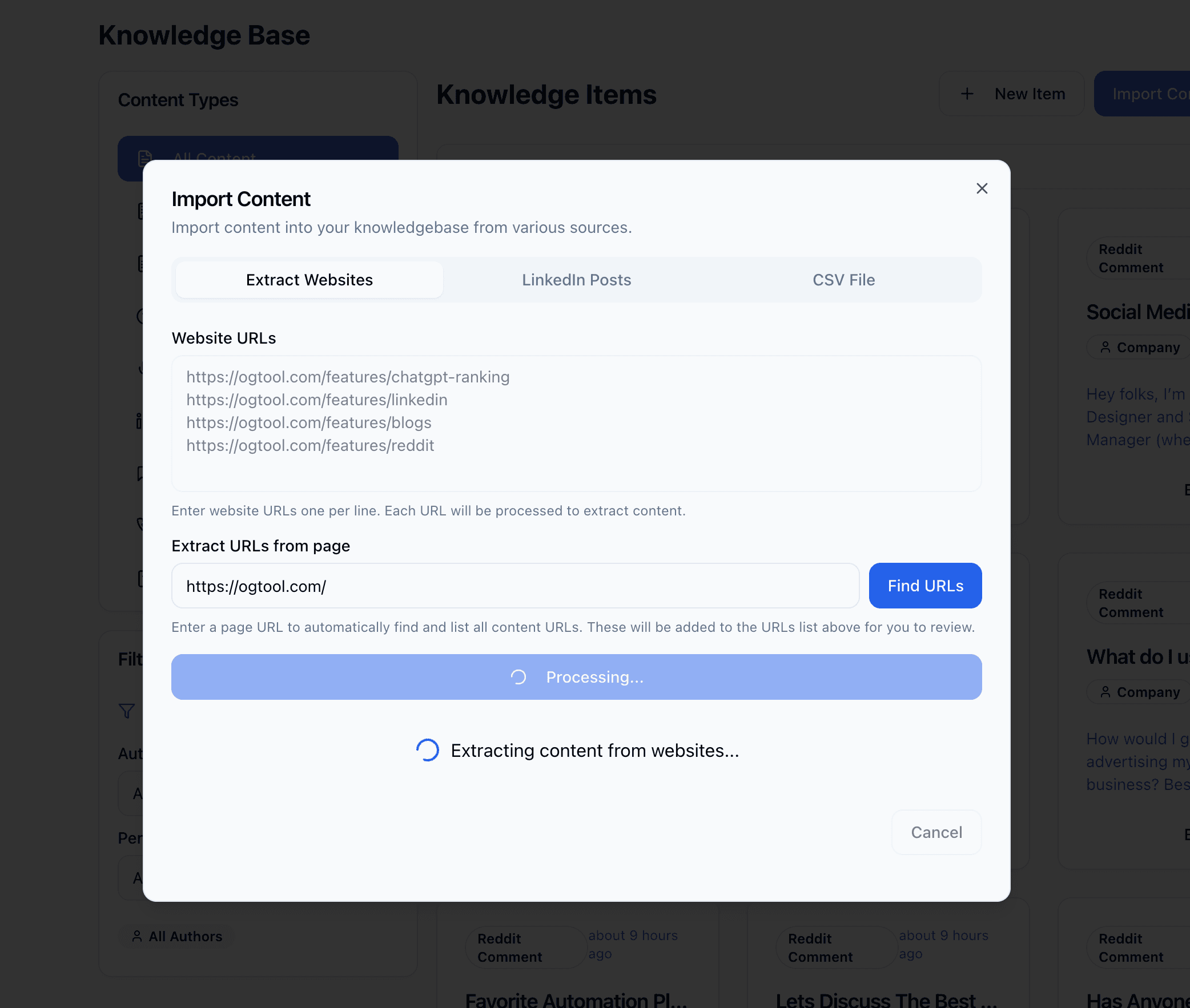 Uploading Company Info and Screenshots to Knowledge Base