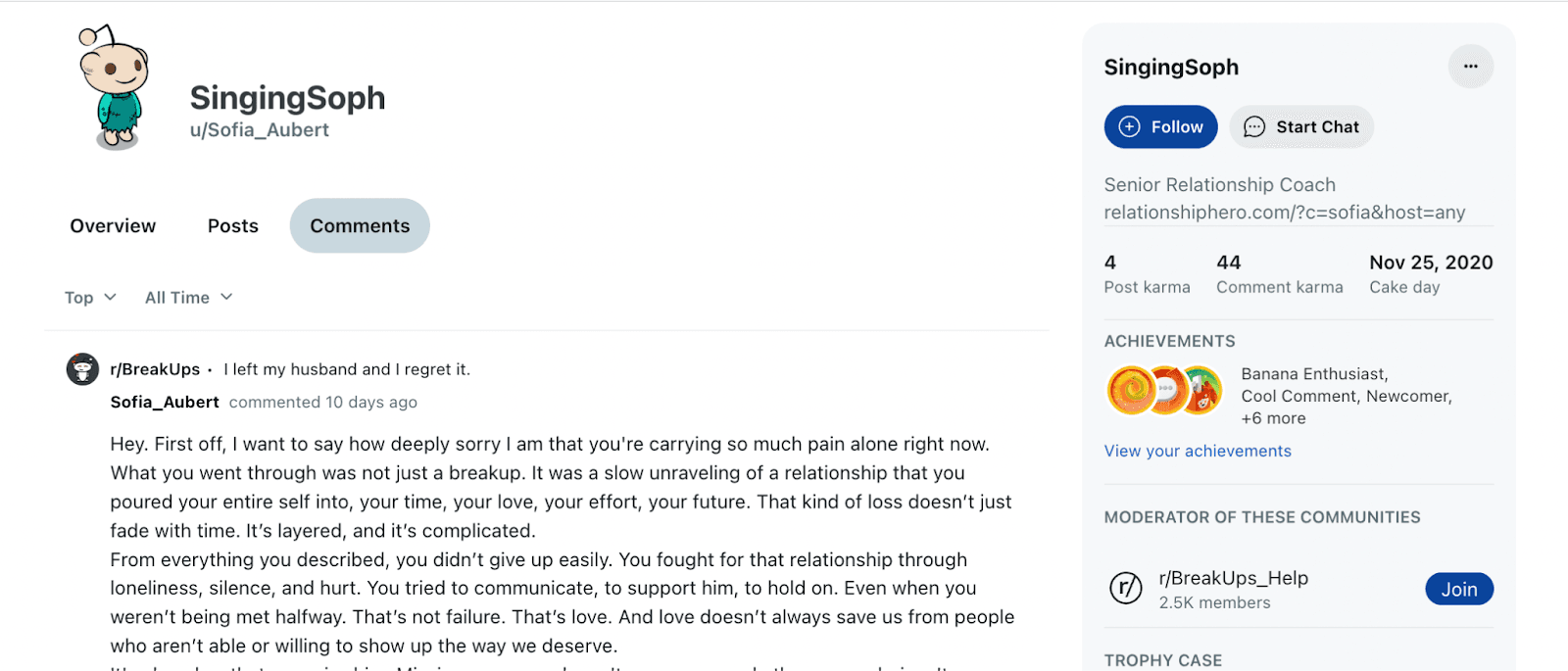 Sofia Relationship Coach Reddit Profile